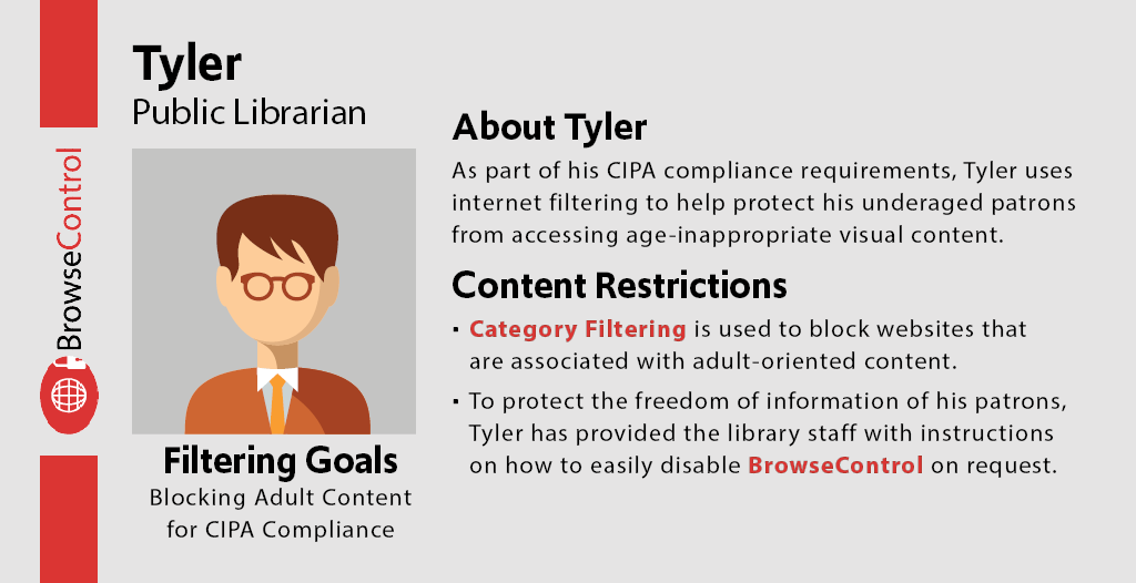 web filtering use case-Tyler, librarian, using a web filter for CIPA compliance