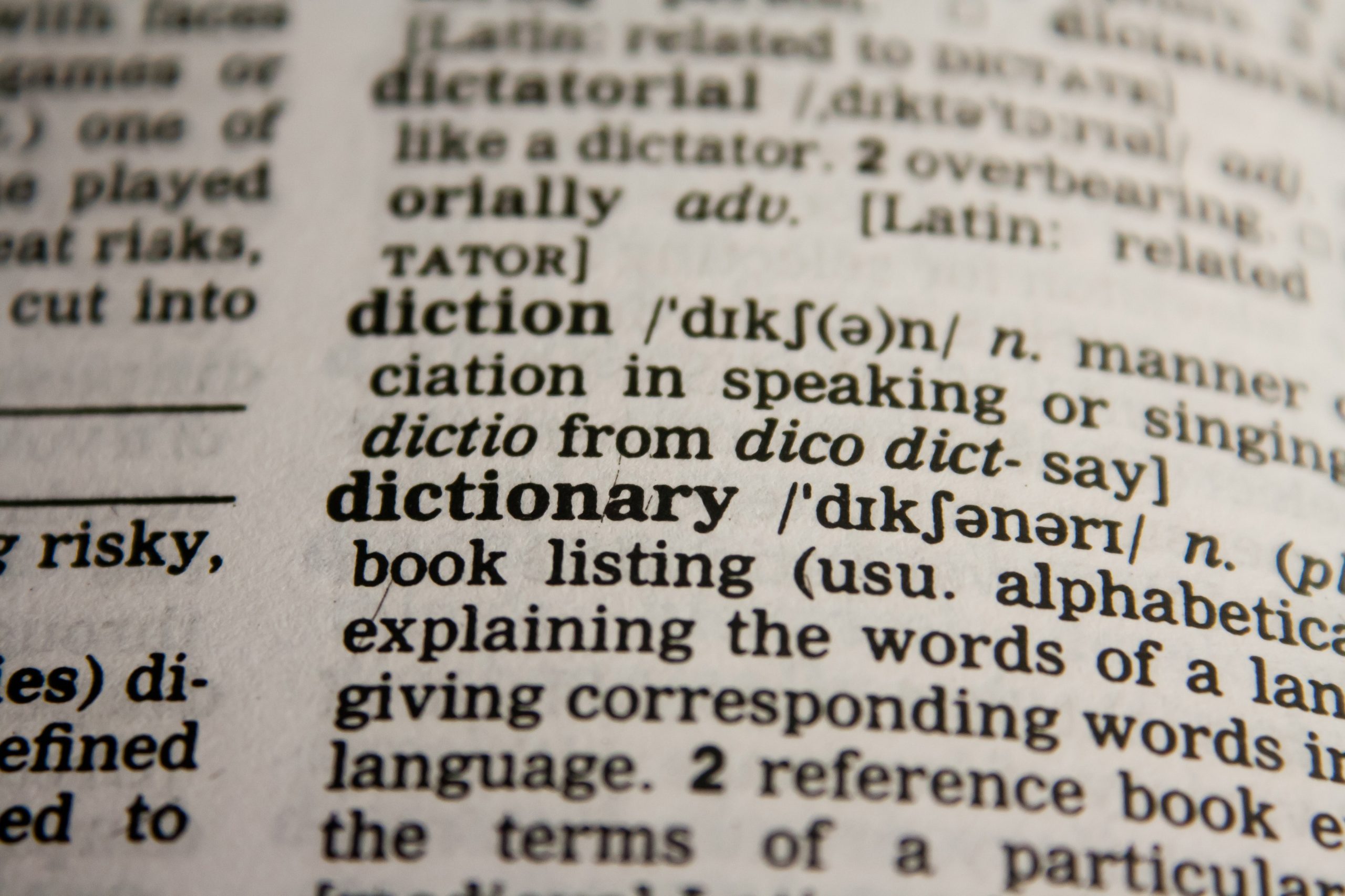 close up of dictionary