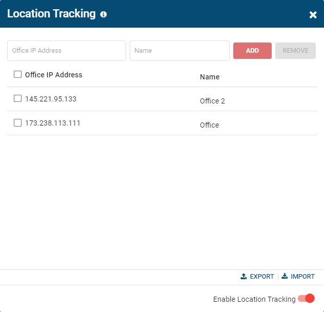 BrowseReporter's location tracking window with two sample IP addresses