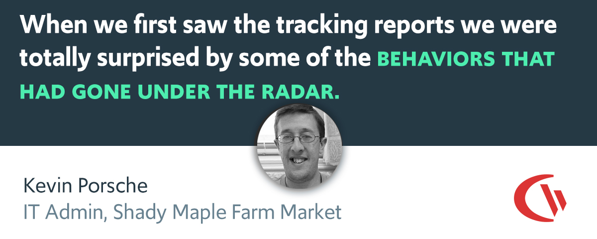 "When we first saw the employee tracking reports we were totally surprised by some of the behaviors that had gone under the radar" - Kevin Porsche, IT Admin, Shady Maple