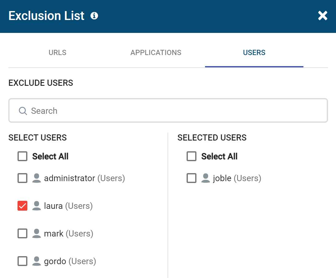 BrowseReporter user exclusion list